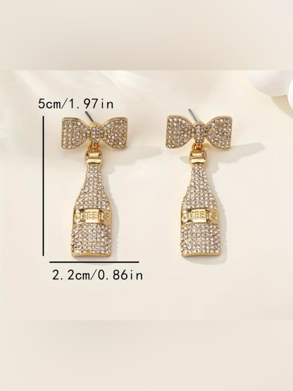 Gold Crystal 'Cheers' Champagne Bottle Drop Earrings - Picture 3 of 5